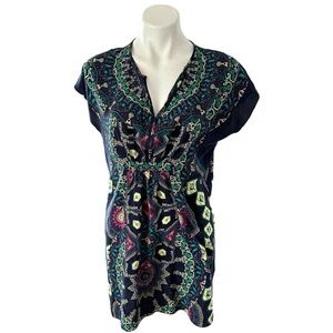 Maeve Anthropologie Navy Print Silk Dress Size XS